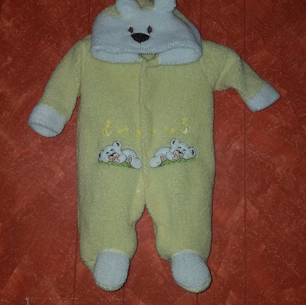 Baby Winter Bear Jumpsuit Fleece Hoodie Romper with bib 3-6 mo